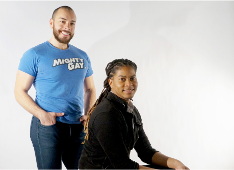 A man standing and a woman sitting down